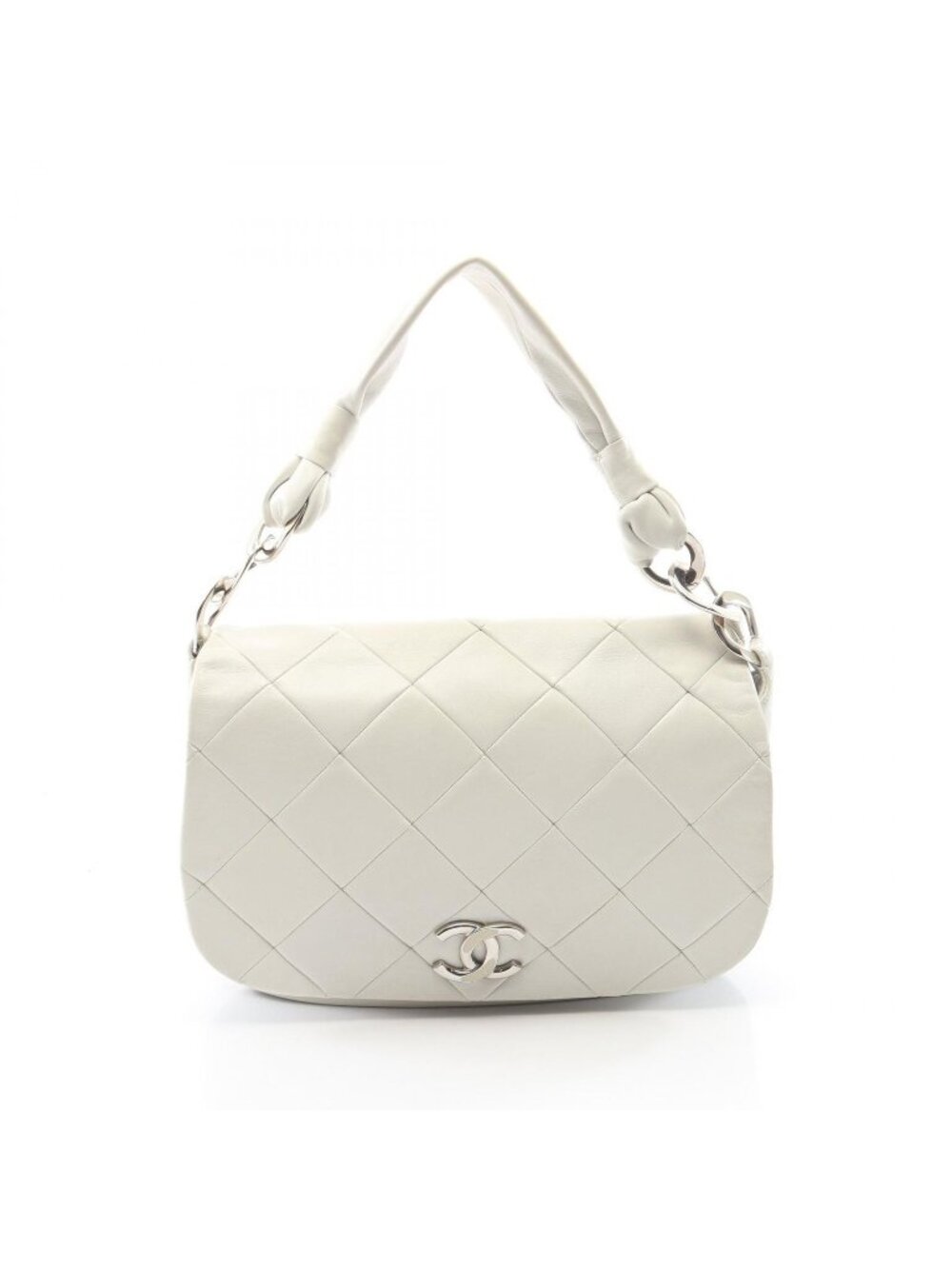 Chanel Shoulder Bag Quilted White Leather